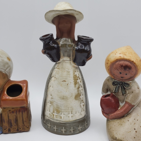 3 Stoneware Figurines Ceramic Boy Girl Figural Japanese Pottery Sculpture - Picture 4 of 9